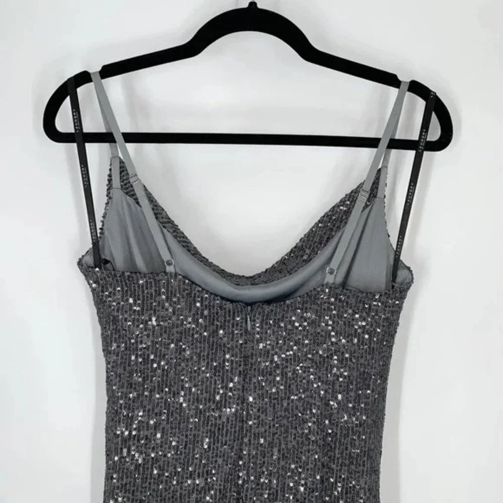 LAUNDRY by Shelli Segal Sequin Cowl Neck Slip Midi Dress in Gunmetal - Picture 9 of 12